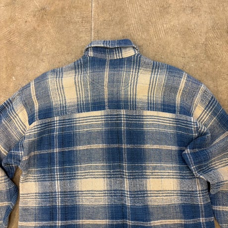 80s-90s ASH CREEK ワッフル コットン チェック柄 長袖 シャツ