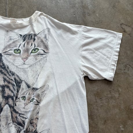 90s USA製 猫の親子  アニマル アート ワンピース TEE