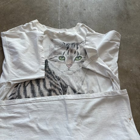 90s USA製 猫の親子  アニマル アート ワンピース TEE