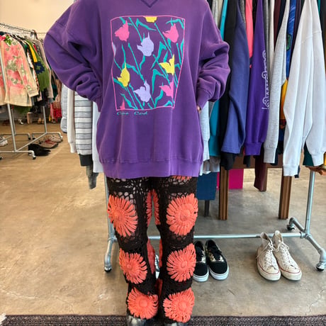 90s ネオンカラー パープル フラワー スウェット