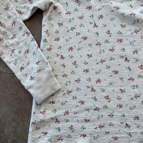 L.L Bean カナダ製 ウール混 花柄 ヘンリーネック ロンTEE