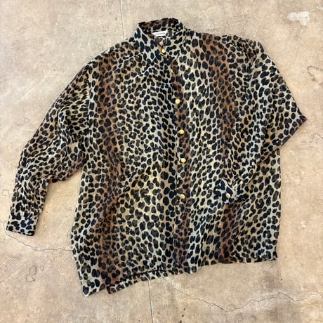 シースルー ヒョウ柄 袖ボリューム デザイン 長袖 シャツ