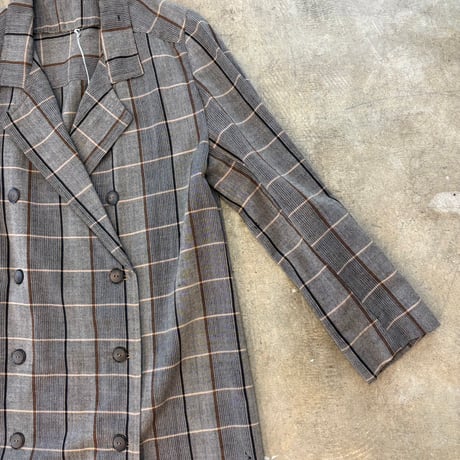 vintage ダブルボタン グレンチェック ロング コート ワンピース