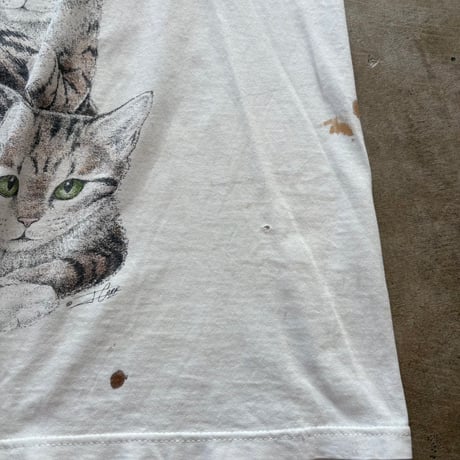 90s USA製 猫の親子  アニマル アート ワンピース TEE