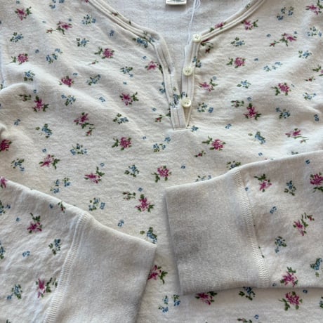 L.L Bean カナダ製 ウール混 花柄 ヘンリーネック ロンTEE