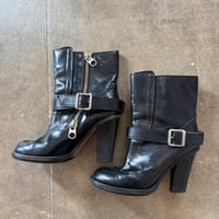 Chloe ITALY製 ダブルジップ ベルト付き レザー ショート ブーツ