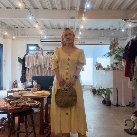 80s antique EURO COUNTRY Line リネン 前開き ワンピース