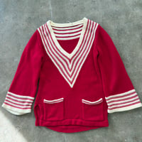 70s カレッジデザイン 2ポケット付き 袖フレア ニット セーター