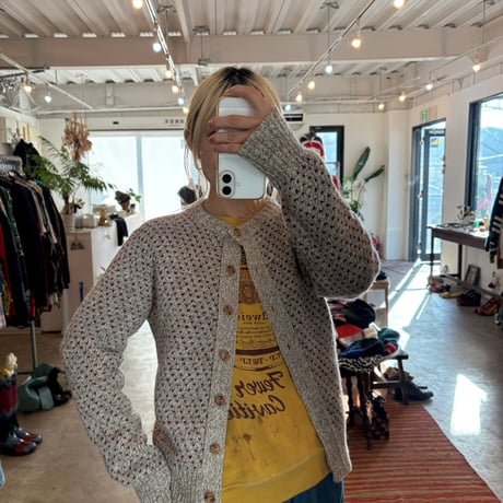 80s LANDS' END バーズアイ ニット カーディガン