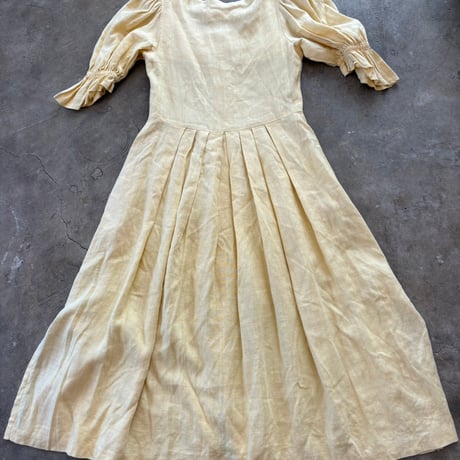 80s antique EURO COUNTRY Line リネン 前開き ワンピース