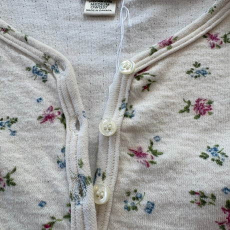 L.L Bean カナダ製 ウール混 花柄 ヘンリーネック ロンTEE