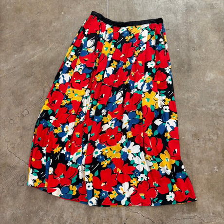 80s VINTAGE KOREA made レーヨン 柄 スカート