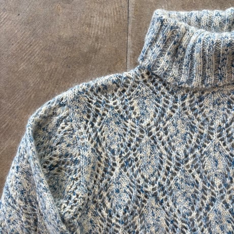 80s- Liz Claiborne モヘア タートルネック シースルー デザイン セーター