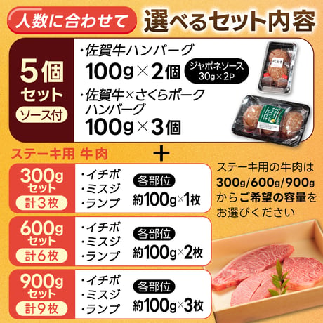 【送料無料】★ステーキセット★佐賀牛 ステーキ ハンバーグ 詰合せ ソース付 | 冷凍 牛肉 詰め合わせ 高級 ギフト 通販【1枚100g】選べる 300g/600g/900g