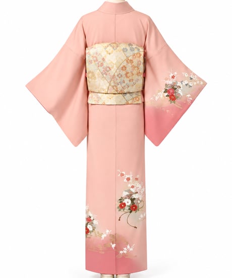 【らくらく着物 美麗 訪問着】優美花扇文様 金彩 淡桃色｜一人で着られる簡単着付け 時短着物 結婚式 入学式 七五三 お宮参り