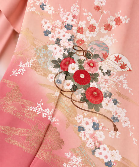 【らくらく着物 美麗 訪問着】優美花扇文様 金彩 淡桃色｜一人で着られる簡単着付け 時短着物 結婚式 入学式 七五三 お宮参り