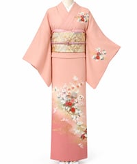 【らくらく着物 美麗 訪問着】優美花扇文様 金彩 淡桃色｜一人で着られる簡単着付け 時短着物 結婚式 入学式 七五三 お宮参り