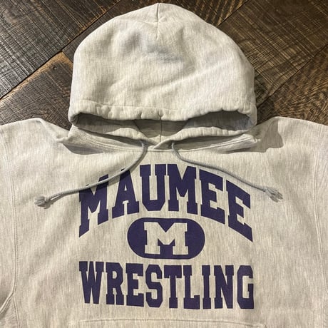00s Champion REVERSE WEAVE 染み込みプリントパーカー / MAUMEE WRESTLING