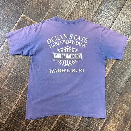 90s HARLEY-DAVIDSON "OCEAN STATE" プリントTシャツ / FADE