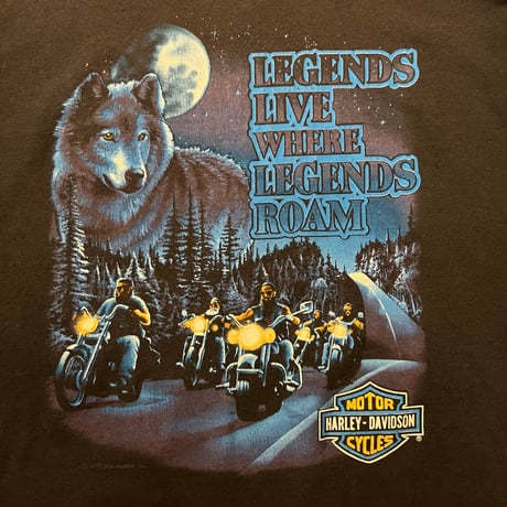 90s HARLEY-DAVIDSON プリントTシャツ "LEGENDS LIVE WHERE LEGENDS ROAM"
