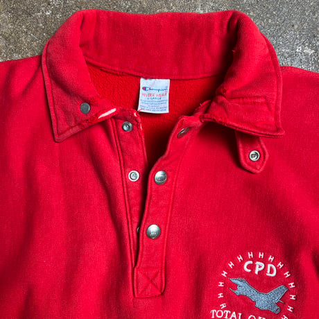 90s Champion Reverse Weave チンスト付きハーフスナップスウェット ”ボロ”