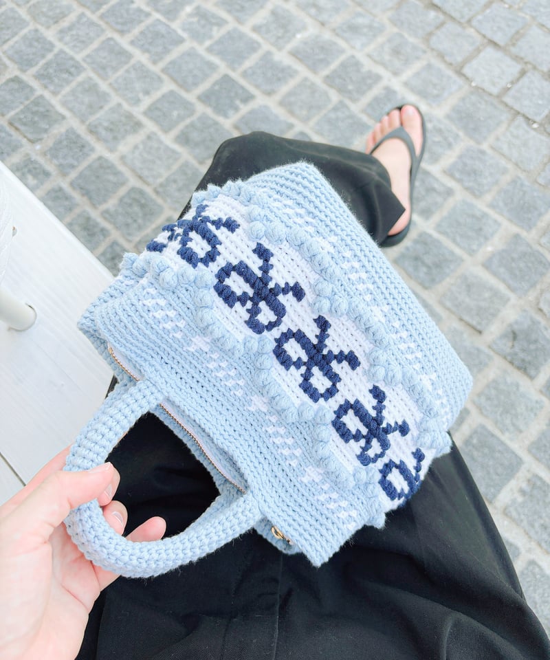 ハンドメイド 3roomsバッグ M リボンボーダー 編み図 / PDF 】リボンハンドバッグ | Noul Knit