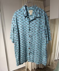 00s L.L Bean 魚総柄コットンオープンカラーシャツ