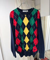 80s スコットランド製 Burberry アーガイル柄コットンニット