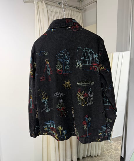 90s 刺繍 ブラックデニムジャケット