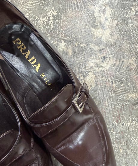 PRADA レザー ヒールローファー_サイズ37 1/2