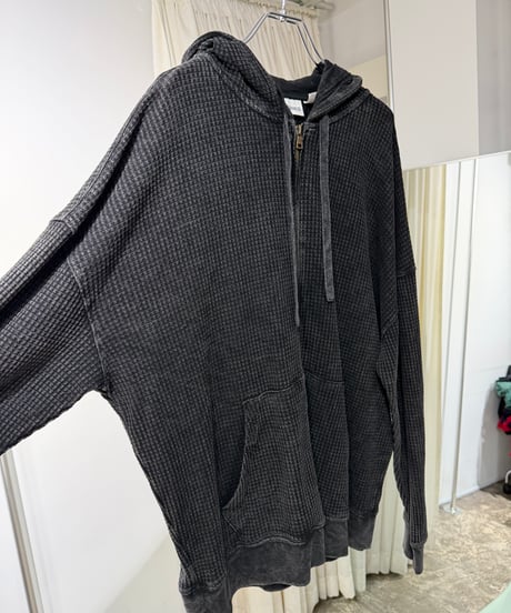 00s NO BOUNDARIES 製品染め ワッフルジップアップパーカー