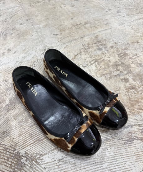 PRADA ハラコエナメル切り替え バレーシューズ_サイズ36
