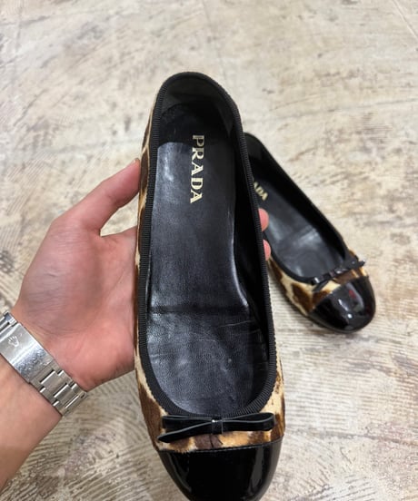 PRADA ハラコエナメル切り替え バレーシューズ_サイズ36