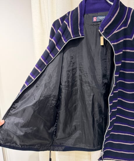 90s CHAPS 裏ナイロン ボーダー柄フリース ジップアップジャケット