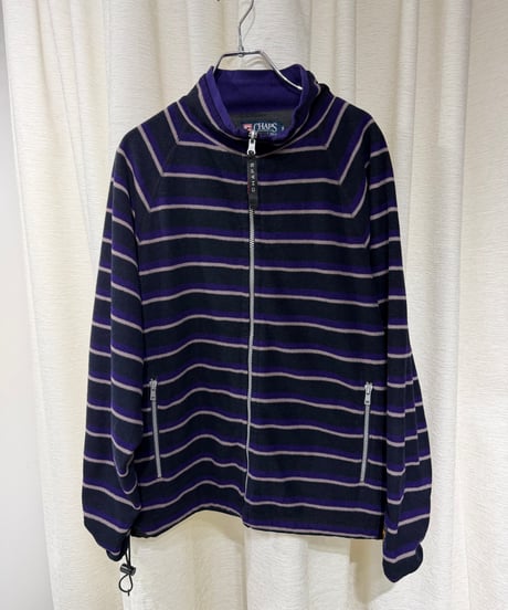 90s CHAPS 裏ナイロン ボーダー柄フリース ジップアップジャケット