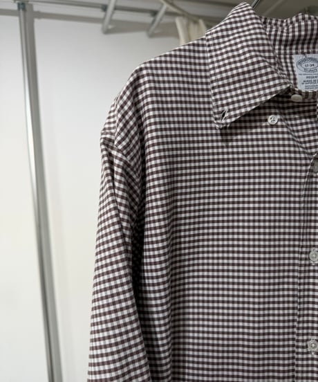 00s USA製 Brooks Brothers ブラウン ギンガムチェック ボタンダウンシャツ