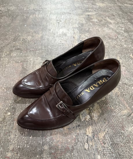 PRADA レザー ヒールローファー_サイズ37 1/2