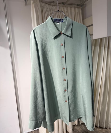 80s Euro ミントカラー ポリエステルシャツ