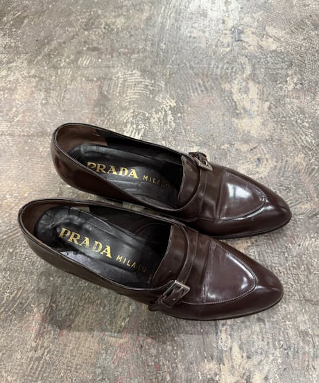 PRADA レザー ヒールローファー_サイズ37 1/2