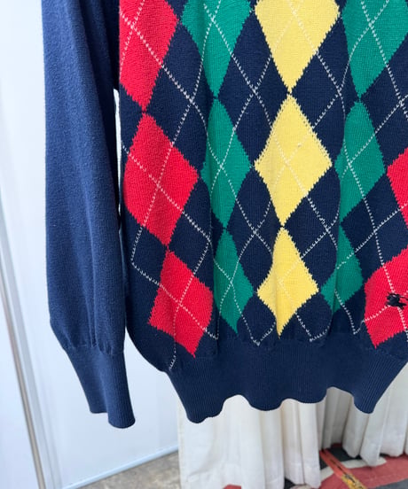 80s スコットランド製 Burberry アーガイル柄コットンニット