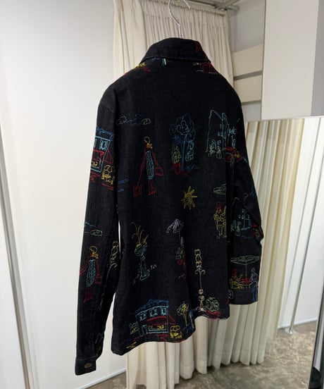 90s 刺繍 ブラックデニムジャケット