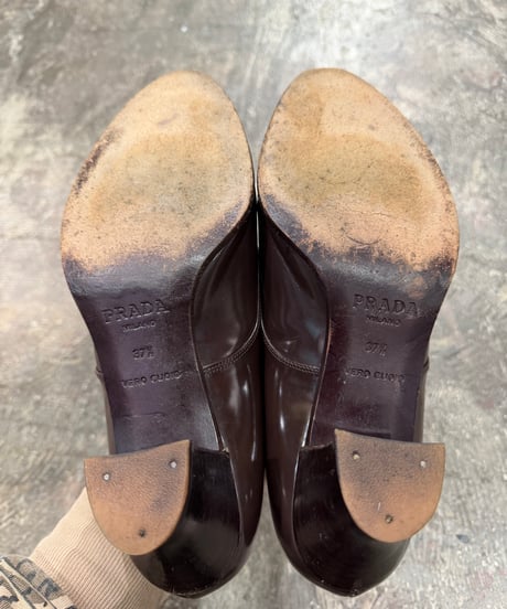 PRADA レザー ヒールローファー_サイズ37 1/2