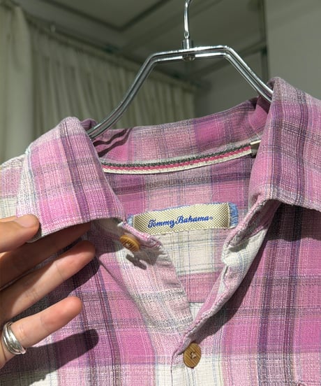 90s Tommy Bahama シルクチェック半袖シャツ