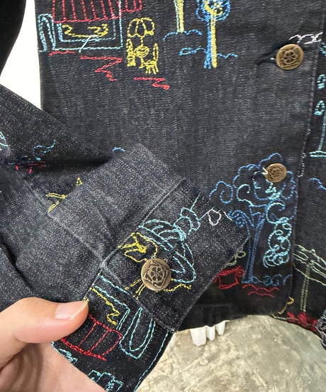 90s 刺繍 ブラックデニムジャケット
