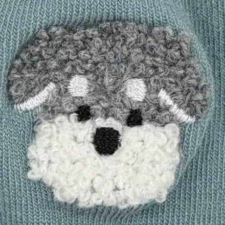 【秋冬新作】 サガラ刺繍 シュナウザー クルー レディースソックス