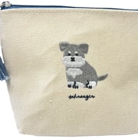 アニマル 刺繍ポーチ タッセル付きマチ有   シュナウザー