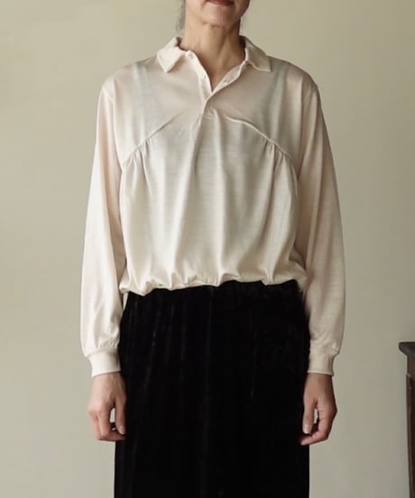 WOOL JERSEY GATHER POLO SHIRT