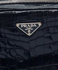 PRADA COCCO LUCIDO Crocodile Boston Bag / BLACK