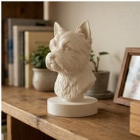 犬（ヨークシャーテリア）の3Dプリント胸像 白PLA 彫刻 置物 インテリア