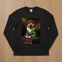 猫（バーマン）長袖Tシャツ ルネサンス風カラーアート ブラック 男女兼用